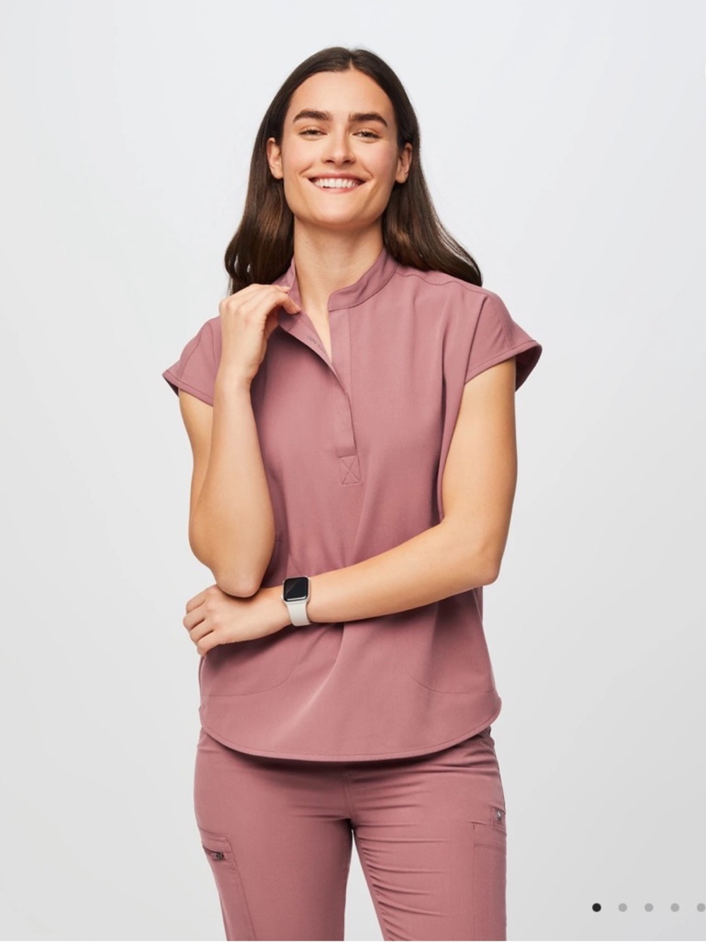 Figs Women's Short Sleeve Mock Neck Top in Dusty Rose